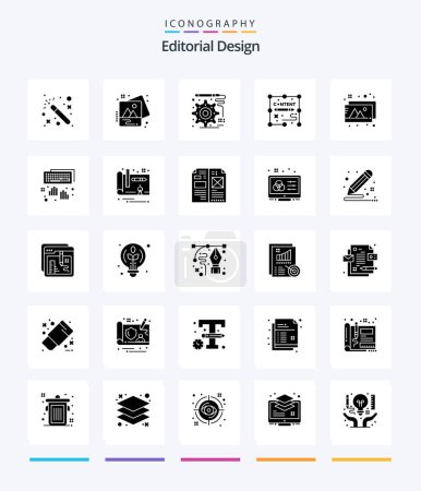 Ilustración de Diseño editorial creativo 25 Glifo sólido negro icono paquete Tales como manos. imágenes. desarrollo. diseño. duplicado - Imagen libre de derechos