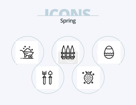 Téléchargez les illustrations : Spring Line Icon Pack 5 Icon Design. fleur. pot. Flore. la nature. rose - en licence libre de droit