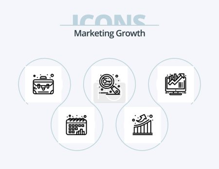 Téléchargez les illustrations : Marketing Growth Line Icon Pack 5 Icon Design. prize. medal. website design. award. growth - en licence libre de droit