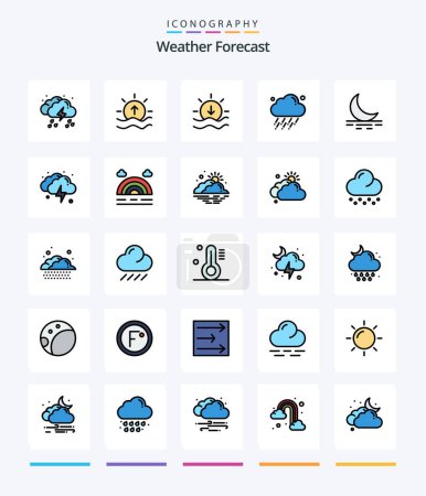 Téléchargez les illustrations : Creative Weather 25 Line FIlled icon pack  Such As fog. weather. shine. rain. weather - en licence libre de droit