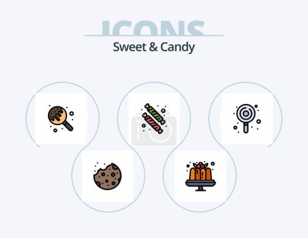 Téléchargez les illustrations : Sweet And Candy Line Filled Icon Pack 5 Icon Design. food. sweets. food. sugar. candy - en licence libre de droit