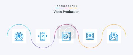 Illustration for Video Production Blue 5 Icon Pack Including play button. audio play. video p. disk - Royalty Free Image