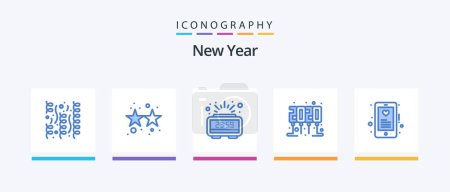 Illustration for New Year Blue 5 Icon Pack Including love. device. clock. party time. celebration. Creative Icons Design - Royalty Free Image
