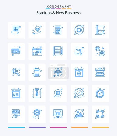 Illustration for Creative Startups And New Business 25 Blue icon pack  Such As grow. graph. calculator. flag. gear - Royalty Free Image