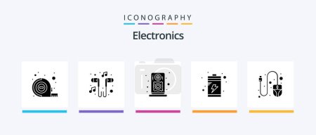 Téléchargez les illustrations : Electronics Glyph 5 Icon Pack Including . mouse. audio. computer. charge. Creative Icons Design - en licence libre de droit