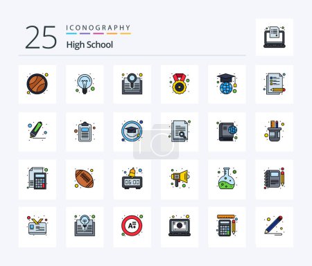 Illustration for High School 25 Line Filled icon pack including geography. badge. book. star. medal - Royalty Free Image