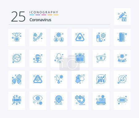 Téléchargez les illustrations : Coronavirus 25 Blue Color icon pack including virus. notice. virus. virus. people - en licence libre de droit