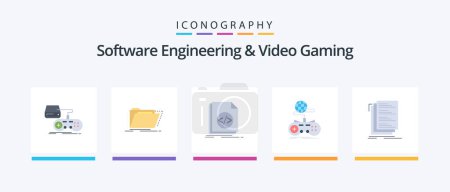 Téléchargez les illustrations : Software Engineering And Video Gaming Flat 5 Icon Pack Including internet. game. files. script. file. Creative Icons Design - en licence libre de droit