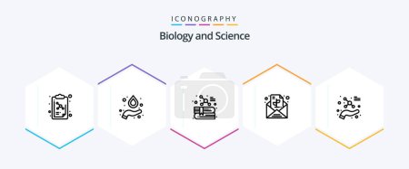 Illustration for Biology 25 Line icon pack including science. atom. education. protect. paper - Royalty Free Image