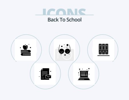 Illustration for Back To School Glyph Icon Pack 5 Icon Design. . library. apple on book. education. education - Royalty Free Image