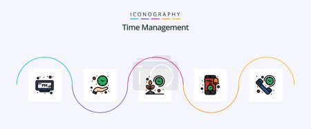 Ilustración de Línea de gestión del tiempo Lleno Flat 5 Icon Pack Incluyendo reloj. notificación. ahorrar tiempo. Móvil. crecer - Imagen libre de derechos