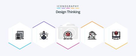Téléchargez les illustrations : Design Thinking 25 FilledLine icon pack including checklist. clipboard. startup. deliver. packages - en licence libre de droit