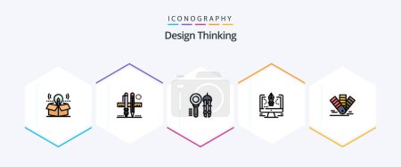 Ilustración de Design Thinking 25 FilledLine icon pack including drawing. scale. geometry. compass - Imagen libre de derechos