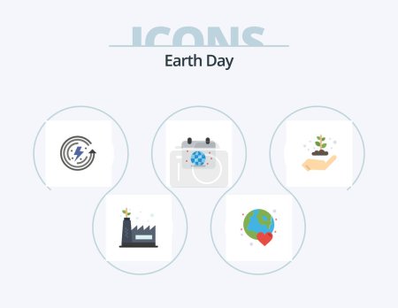 Téléchargez les illustrations : Jour de la Terre Icône plate Pack 5 Icône Design. Jour de la Terre. globe. Jour de la Terre. la terre. calandre - en licence libre de droit