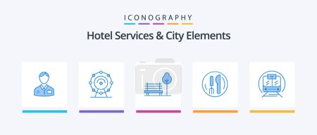 Illustration for Hotel Services And City Elements Blue 5 Icon Pack Including speed train. kneef . hotel. service. hotel. Creative Icons Design - Royalty Free Image