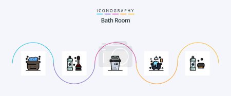Téléchargez les illustrations : Bath Room Line Filled Flat 5 Icon Pack Including bathroom. shower. bin. bathtub. bath - en licence libre de droit