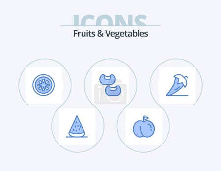 Ilustración de Fruits and Vegetables Blue Icon Pack 5 Icon Design. vegetables. ingredient. food. food. food - Imagen libre de derechos