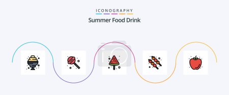 Téléchargez les illustrations : Summer Food Drink Line Filled Flat 5 Icon Pack Including . summer. summer. apple. food - en licence libre de droit