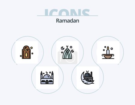 Ilustración de Ramadan Line Filled Icon Pack 5 Icon Design. fasting . kareem. envelope . iftar . drink - Imagen libre de derechos