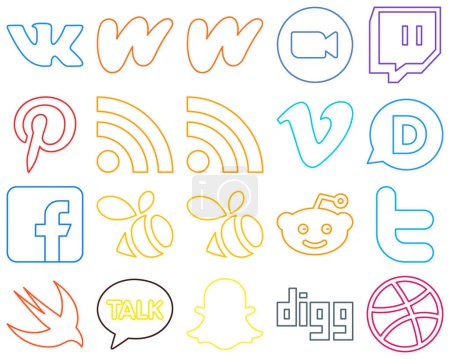 Ilustración de 20 Clean Colourful Outline Social Media Icons such as swarm. fb. pinterest. facebook and video Editable and high-definition - Imagen libre de derechos