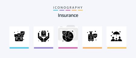 Téléchargez les illustrations : Insurance Glyph 5 Icon Pack Including life insurance. insurance. world. suitcase. luggage. Creative Icons Design - en licence libre de droit