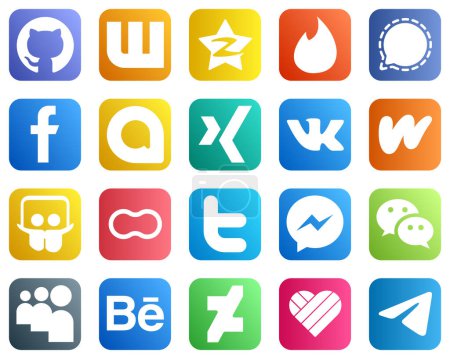 Illustration for All in One Social Media Icon Set 20 icons such as slideshare. wattpad. vk and google allo icons. High definition and unique - Royalty Free Image