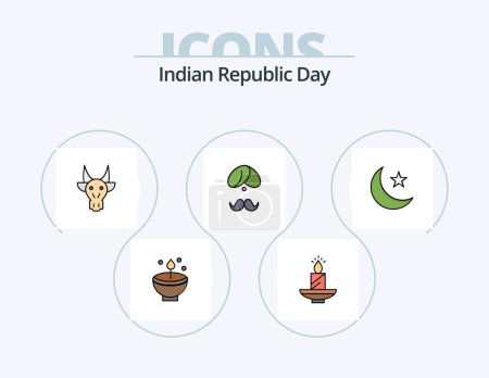 Téléchargez les illustrations : Ligne de jour de la République indienne rempli Icône Pack 5 Icône Design. holi. diwali. Mec. décoration. célébrer - en licence libre de droit