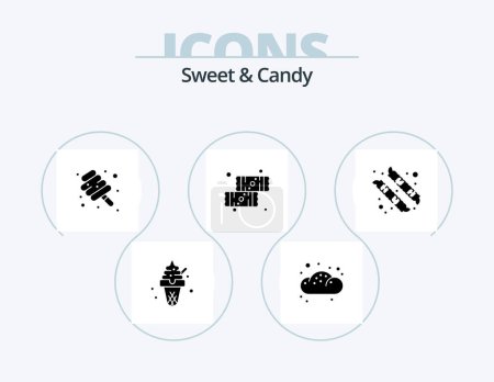 Téléchargez les illustrations : Doux Et Bonbon Glyphe Icône Pack 5 Icône Design. Des bonbons. Des bonbons. la nourriture. la nourriture. chocolat - en licence libre de droit