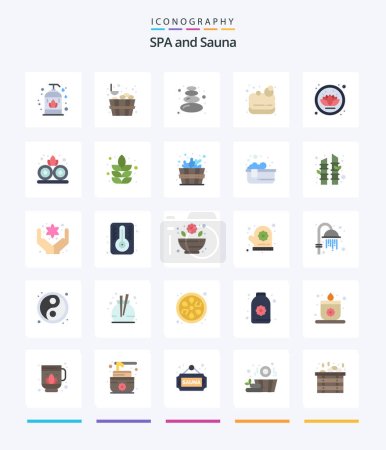 Illustration for Creative Sauna 25 Flat icon pack  Such As spa. bathhouse. stone. plant. lotus - Royalty Free Image
