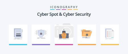 Téléchargez les illustrations : Cyber Spot And Cyber Security Flat 5 Icon Pack Including folder. encryption. safety. royal. leadership. Creative Icons Design - en licence libre de droit