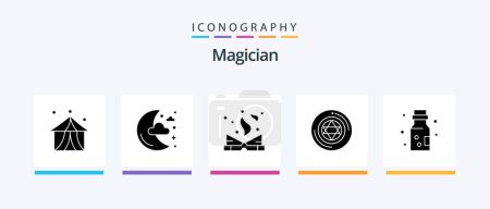 Ilustración de Magician Glyph 5 Icon Pack Incluyendo química. Estrella. Libro. pentáculo. círculo. Diseño de iconos creativos - Imagen libre de derechos