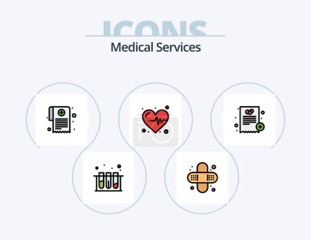 Téléchargez les illustrations : Ligne de services médicaux rempli Icône Pack 5 Icône Design. en ligne. soins de santé. fauteuil roulant. santé. médical - en licence libre de droit