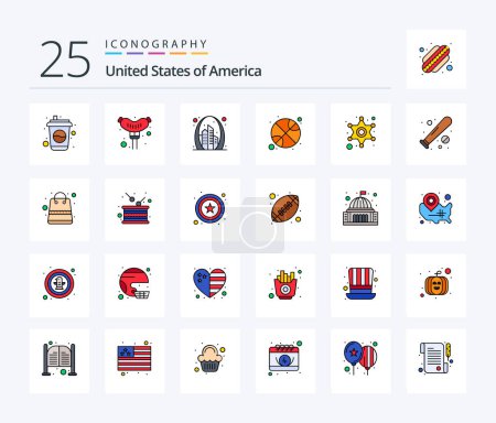 Illustration for Usa 25 Line Filled icon pack including police. day. building. sports. basketball - Royalty Free Image