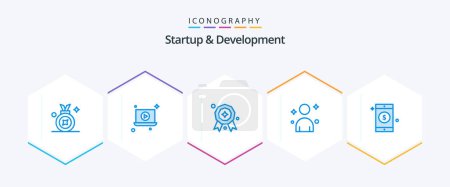Illustration for Startup And Develepment 25 Blue icon pack including . sign. star. dollar. person - Royalty Free Image
