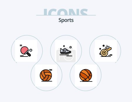 Téléchargez les illustrations : Conception d'icône remplie par ligne de sport Pack 5. du racket. le tennis. le foot. vainqueur. gagner - en licence libre de droit