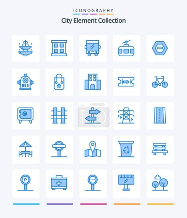 Illustration for Creative City Element Collection 25 Blue icon pack  Such As hexagon. tourism. bus. tour. cable car - Royalty Free Image