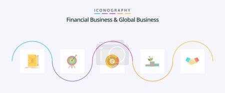 Téléchargez les illustrations : Financial Business And Global Business Flat 5 Icon Pack Including agreement. money. board. growth. share - en licence libre de droit