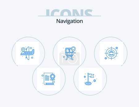 Illustration for Navigation Blue Icon Pack 5 Icon Design. property. pin. airplane location. map. track - Royalty Free Image