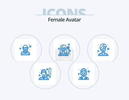 Illustration for Female Avatar Blue Icon Pack 5 Icon Design. pharmacy. female. worker. chemist. woman - Royalty Free Image