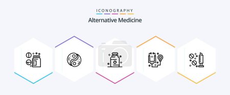 Ilustración de Alternative Medicine 25 Line icon pack including drug. stethoscope. yin. healthcare. medicine - Imagen libre de derechos