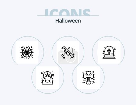 Téléchargez les illustrations : Halloween Line Icon Pack 5 Icon Design. celebration. scary. dead woman. halloween. angry - en licence libre de droit