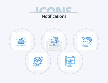 Ilustración de Notifications Blue Icon Pack 5 Icon Design. message. chat. alert. notification. communication - Imagen libre de derechos