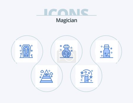 Téléchargez les illustrations : Magician Blue Icon Pack 5 Icon Design. chemistry. skull. coffin. ritual. knife - en licence libre de droit