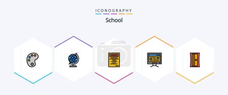 Téléchargez les illustrations : School 25 FilledLine icon pack including . tool. study. sharpener. education - en licence libre de droit