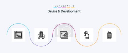 Illustration for Device And Development Line 5 Icon Pack Including radio. technology. frame. interface. toch - Royalty Free Image