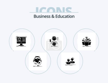 Téléchargez les illustrations : Business And Education Glyph Icon Pack 5 Icon Design. female. abilities. couple. education. media - en licence libre de droit