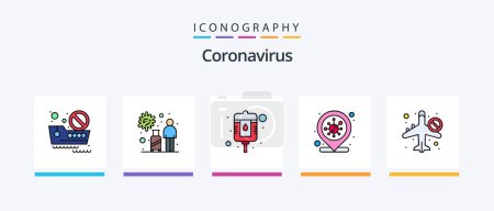 Téléchargez les illustrations : Coronavirus Line Filled 5 Icon Pack Including stay home. event. virus. risk. coronavirus. Creative Icons Design - en licence libre de droit