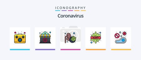 Téléchargez les illustrations : Coronavirus Line Filled 5 Icon Pack Including covid. bacteria. medical. worldwide. security. Creative Icons Design - en licence libre de droit