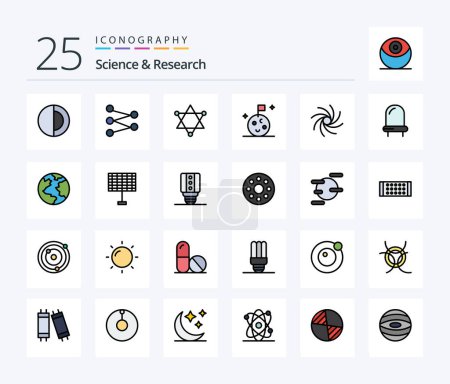 Illustration for Science 25 Line Filled icon pack including planet. light. moon. led. universe - Royalty Free Image