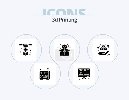 Illustration for 3d Printing Glyph Icon Pack 5 Icon Design. printing. box. modeling. geometric. d - Royalty Free Image
